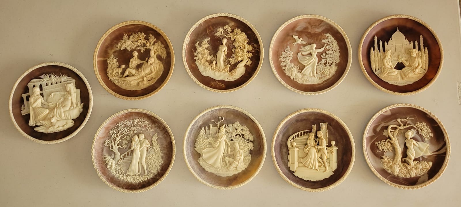 Alabaster Romantic Poets Complete Collection of 9 Plates, by Incolay Studio