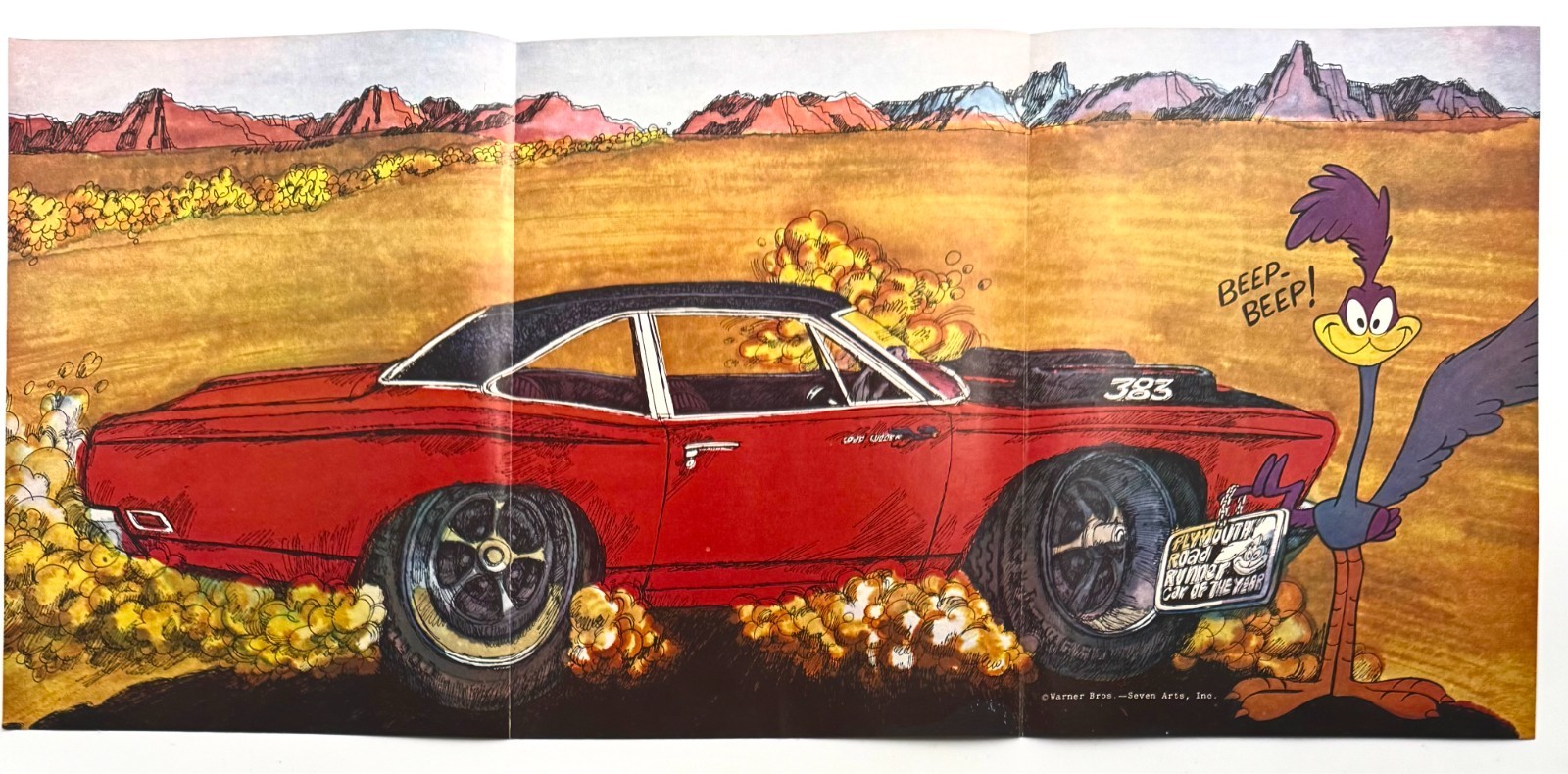 1969 Plymouth Roadrunner Tri-Fold Pull Out Original Poster Magazine 11\