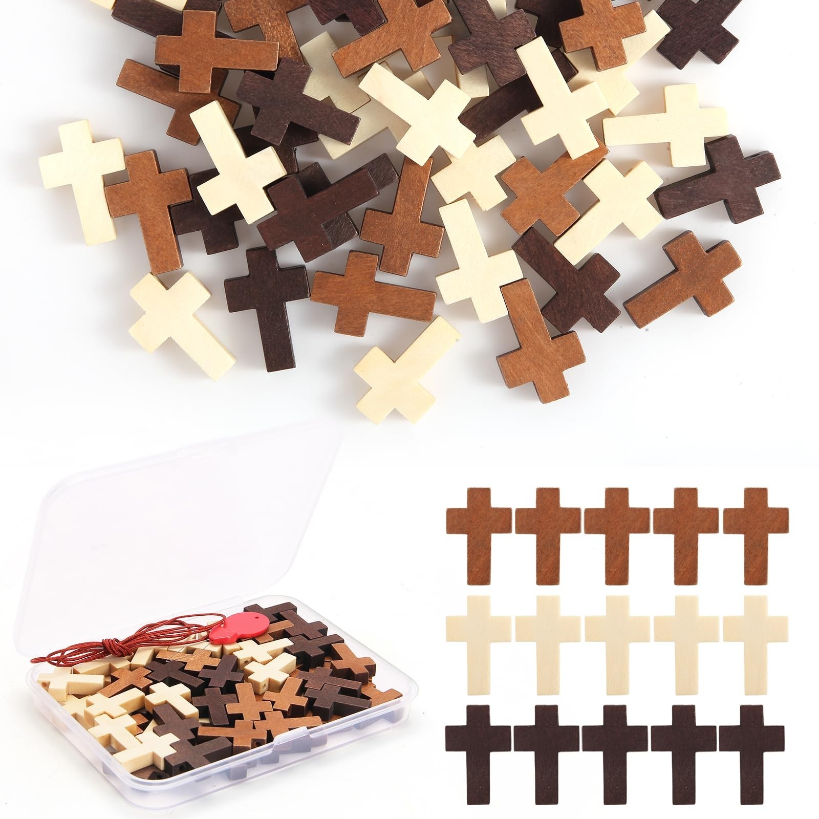 1 Box 50/120/200 PCS Small Wooden Cross 3 Colors, Natural Pocket Prayer Cross...