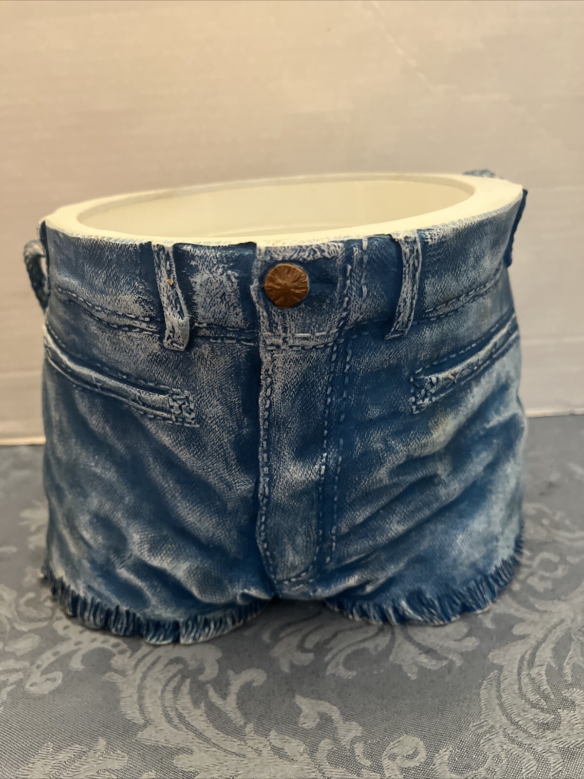 Vintage Relic Art Brooklyn NY Denim Cut Off Shorts Resin Planter w/ handle