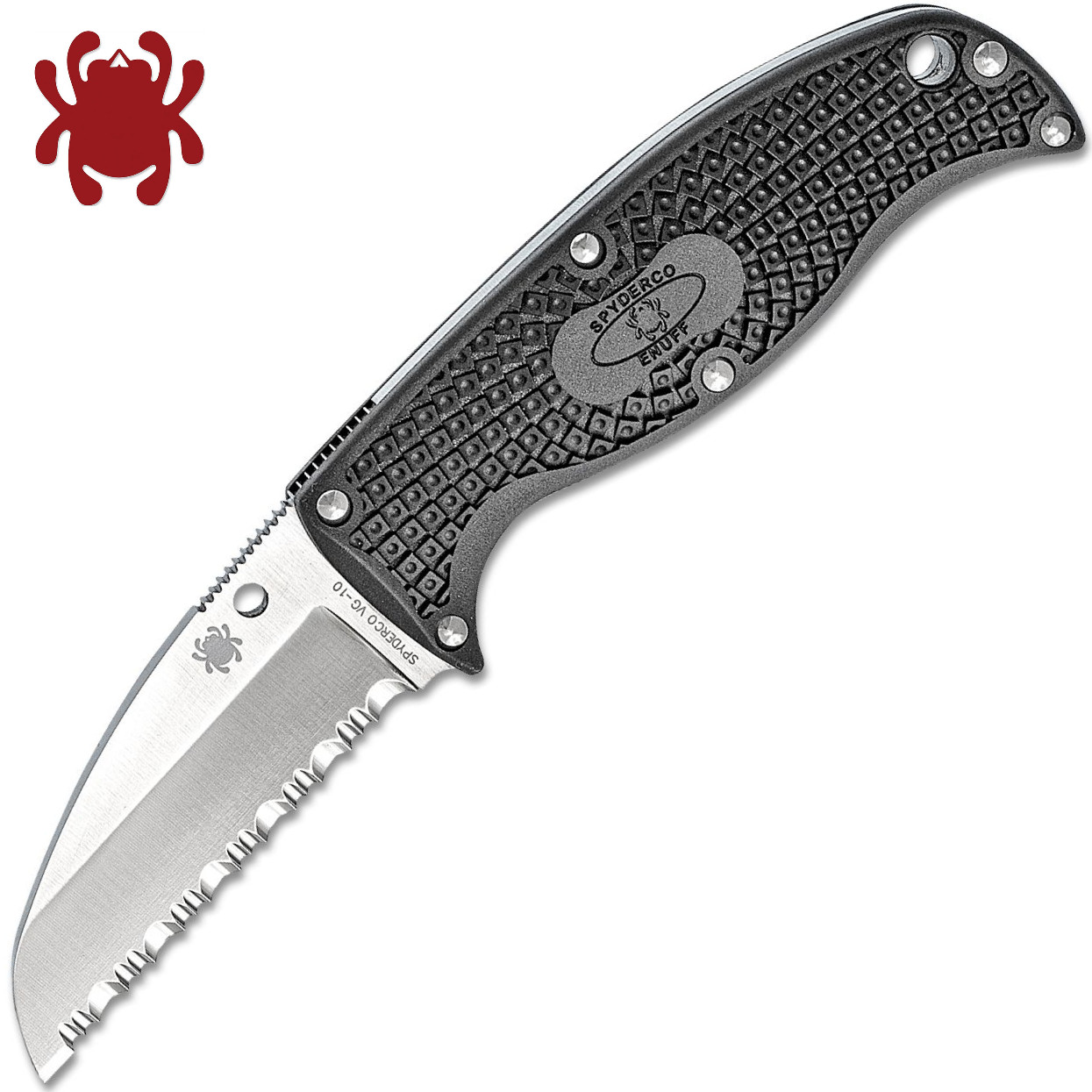 Spyderco Enuff Sheepfoot Fixed Blade VG10 Serrated Edge Black FRN Handle FB31SBK