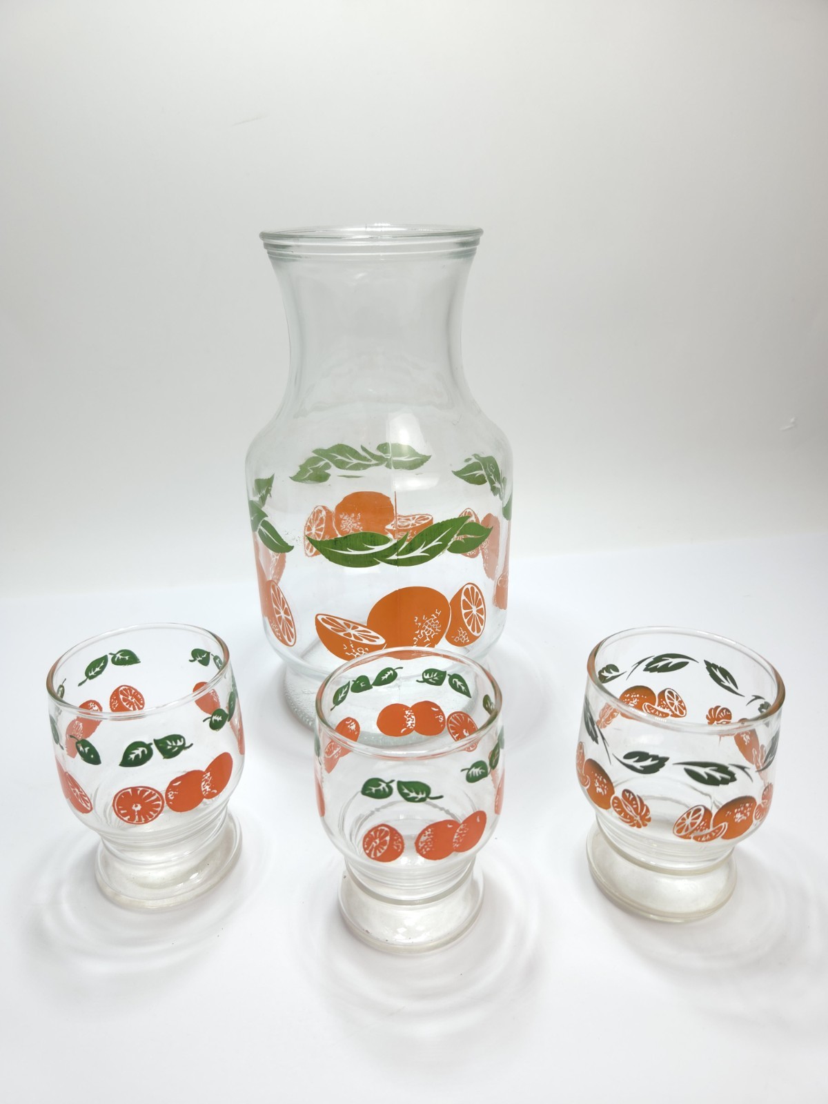 Vintage Orange Juice Carafe and 6 Glasses Set - Anchor Hocking - MINTY EC