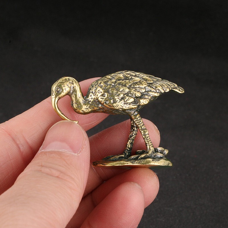 Solid Brass Long-billed Crane Figurine Ornament Bird Animal Miniature Craft