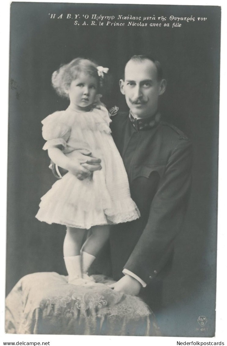 1900s royalty Greece Prince Nicholas + child daughter photo postcard