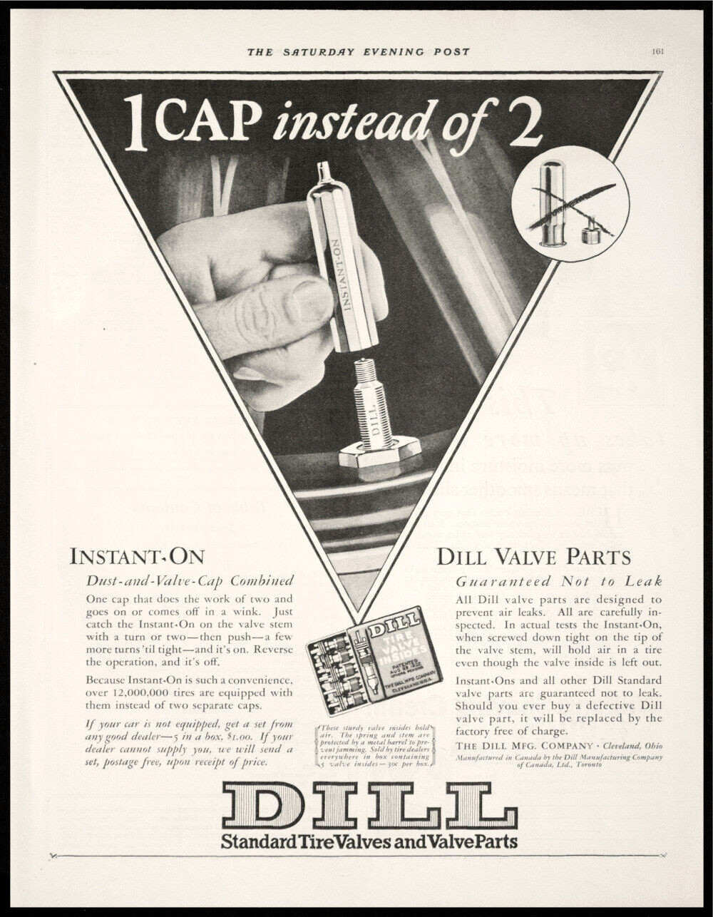 1927 DILL Car Tire Valves & Valve 1 Cap Instead of 2 Garage Decor Vtg PRINT AD