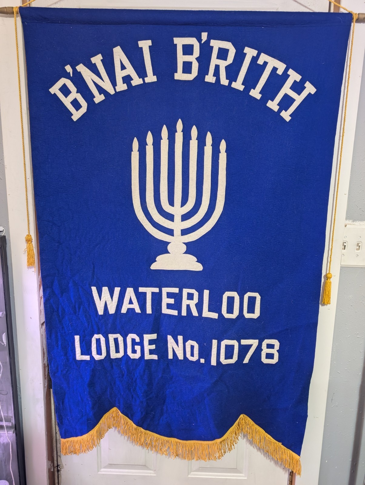 1950s 5ft HUGE Felt B\'NAI B\'RITH Jewish Banner Pennant Lodge 1078 Waterloo, Iowa