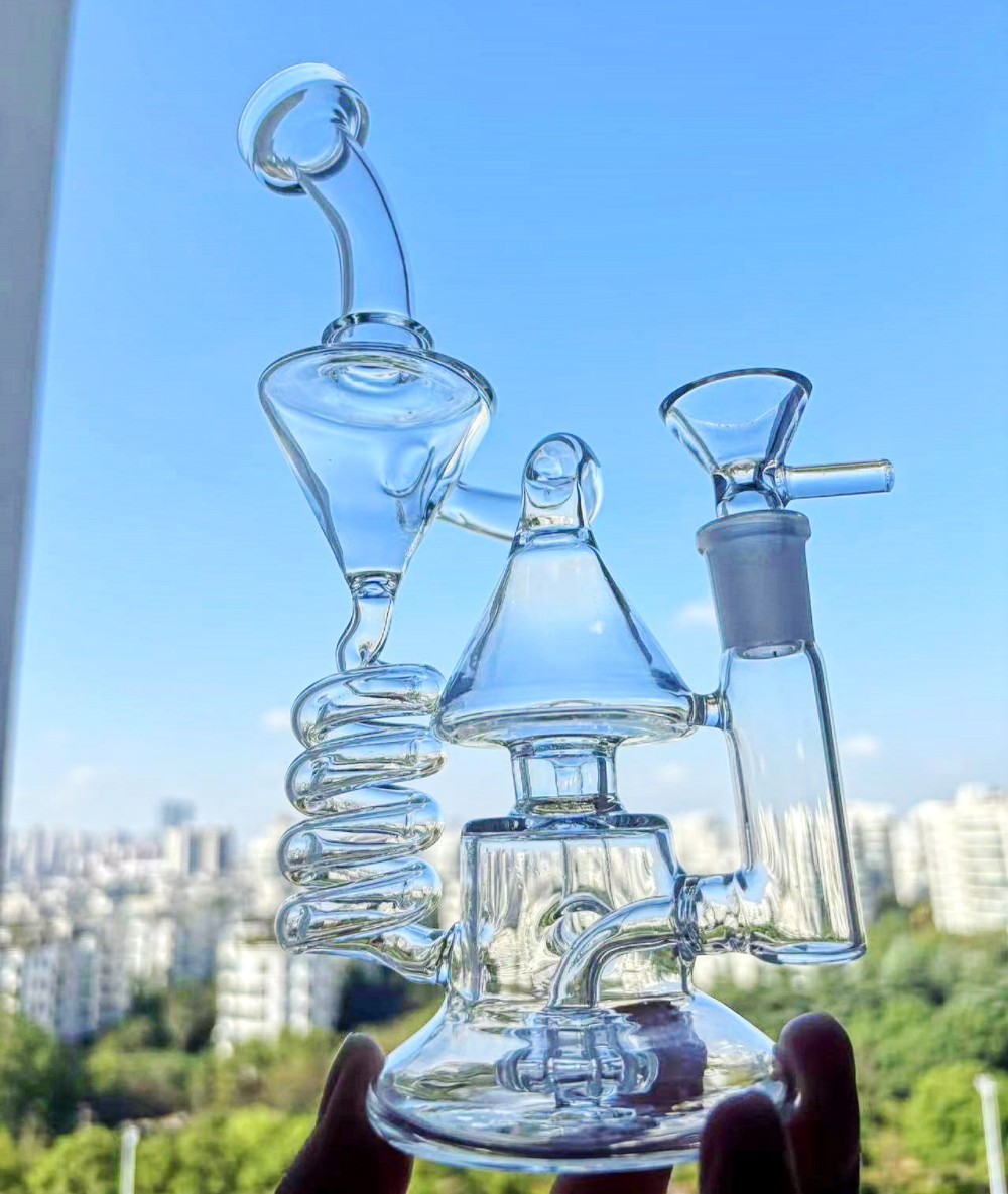 Coil Honeycomb Recycler rig pipes bong Glass Smoking Water shushi Triangle 14mm