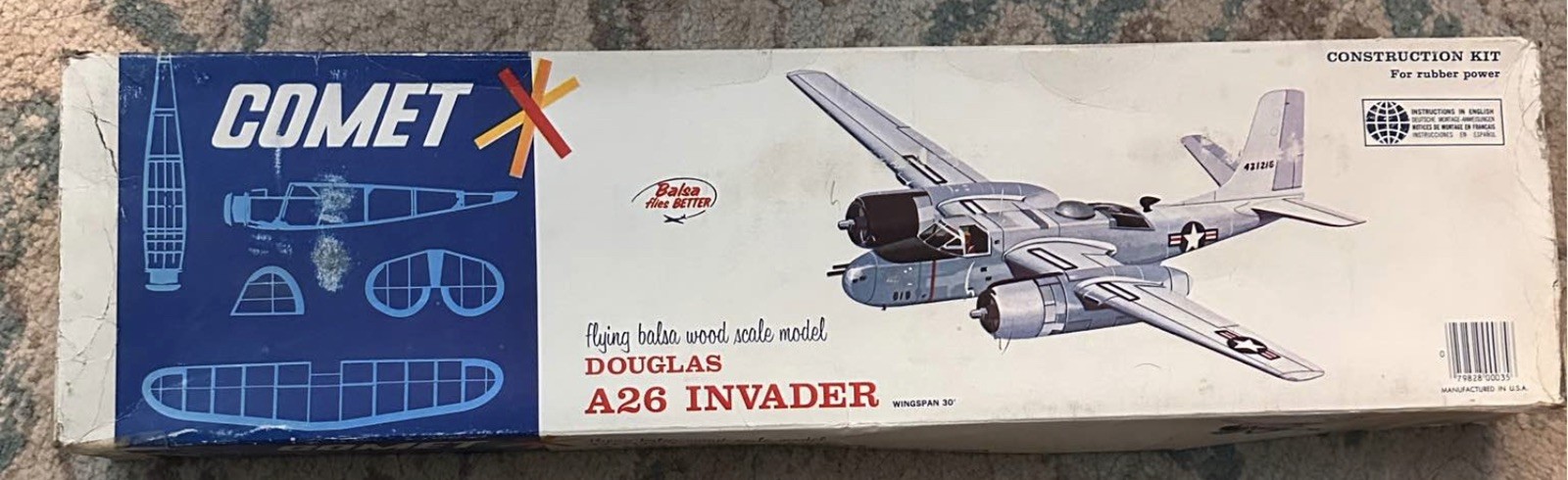 Vintage Comet Douglas A26 Invader Balsa Wood Model Kit / 30\