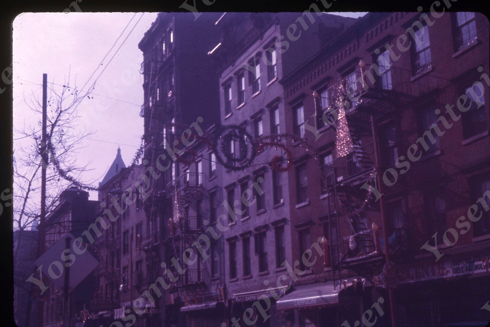 sl92 Original slide 1970\'s New York NYC  Christmas deco Mulburry ST 160a