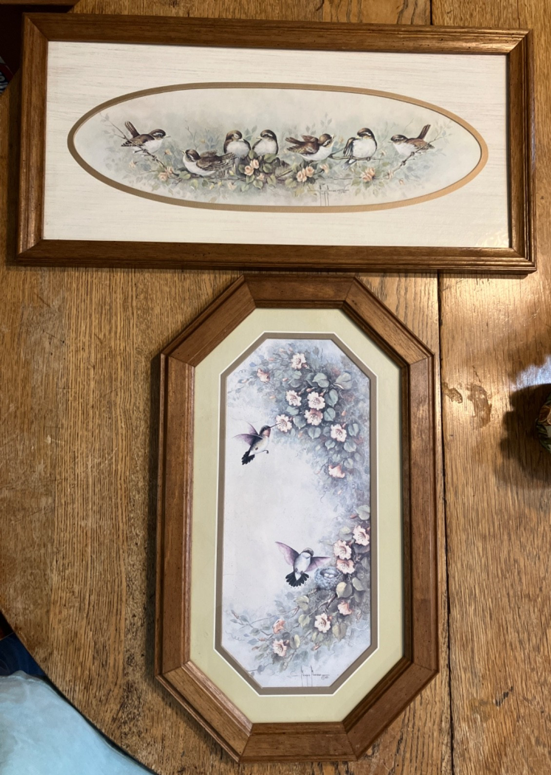 Two Vtg Home Interiors Margie Morrow Prints Robins & Hummingbirds Framed Prints