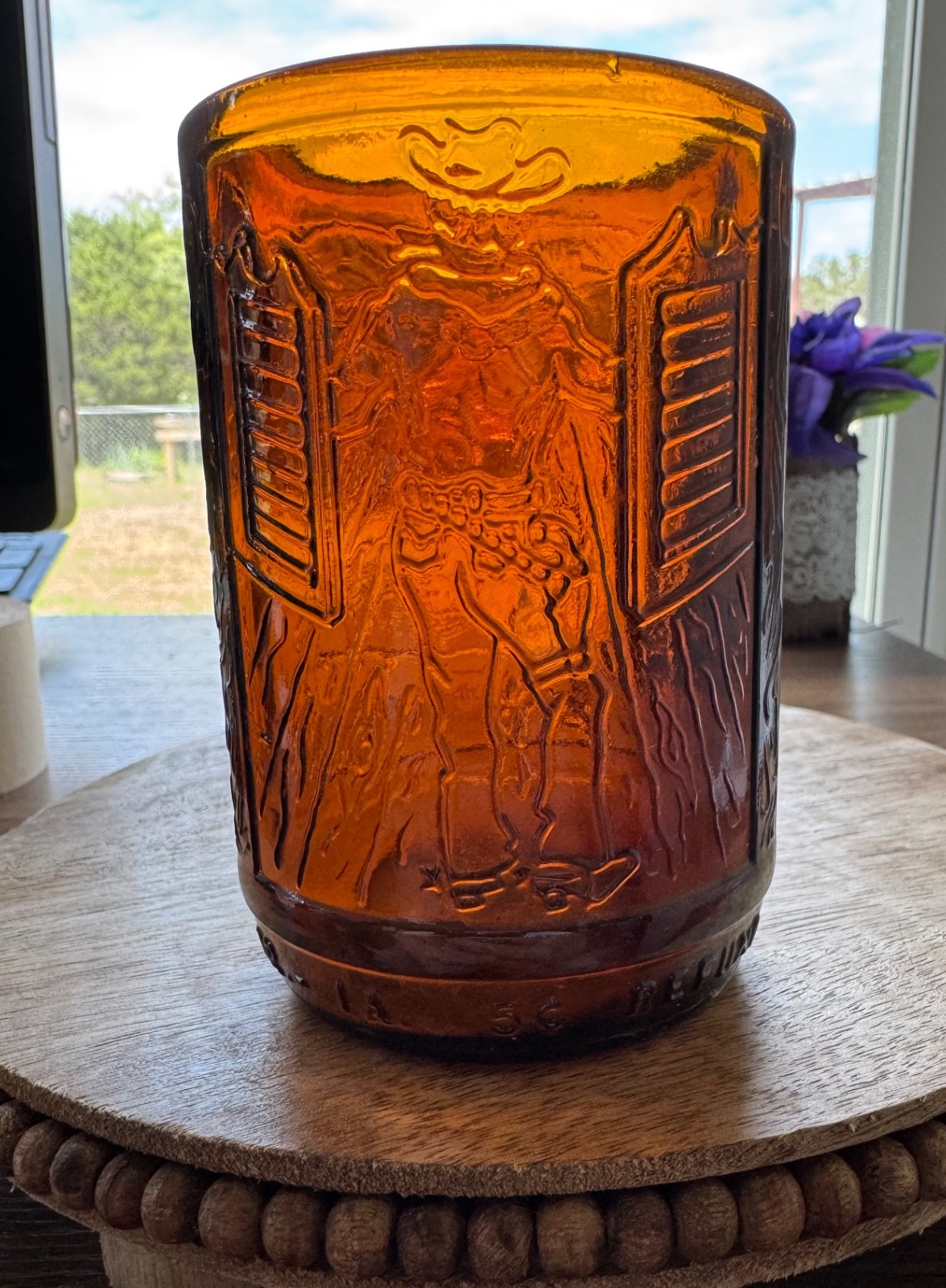 Upcycled Whiskey Glass made from a Sioux City Sarsaparilla Amber Bottle