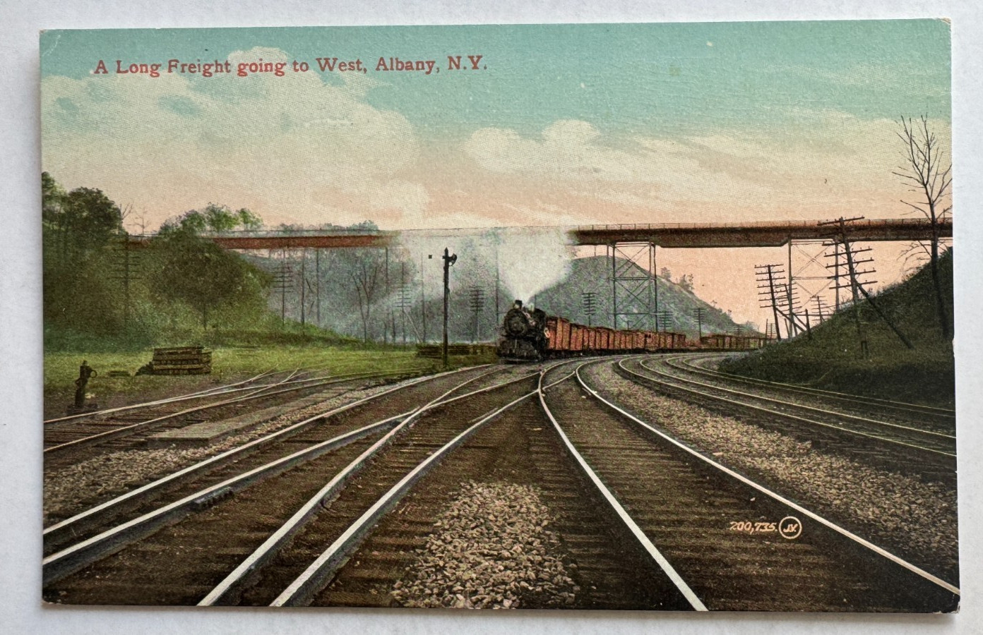 ca 1900s NY Postcard Albany New York A Long Freight Going to West Train Railroad