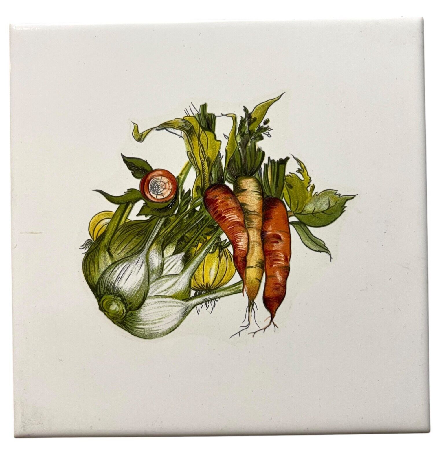 VTG Ceramic Tile Coop Ceramica Imola 1967 Italian Veggie Art 6 in Made in Italy^
