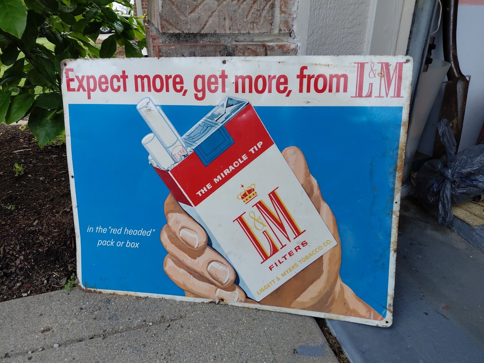 c.1950s Original Vintage L&M Cigarettes Sign Metal Embossed Tobacco Litho Hand 