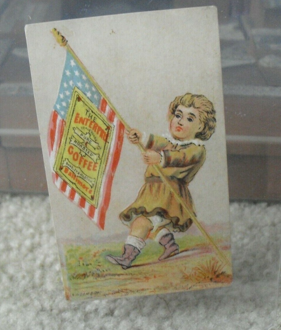 Vintage 1880s VTC Enterprise Roasted Coffee Boy Holding US Flag Trade Card Vintage 1880s VTC Enterprise Roasted Coffee Boy Holding US Flag Trade Card