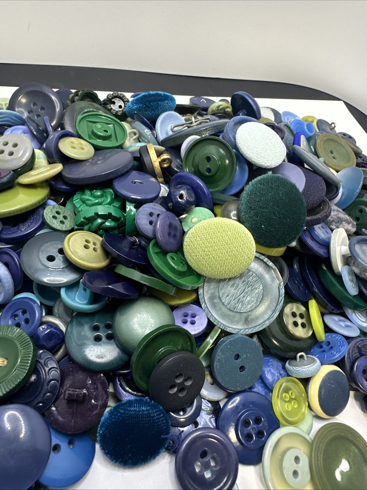 Vintage Blue & Green Buttons Huge Lot 200+ Mixed Button Craft Sewing