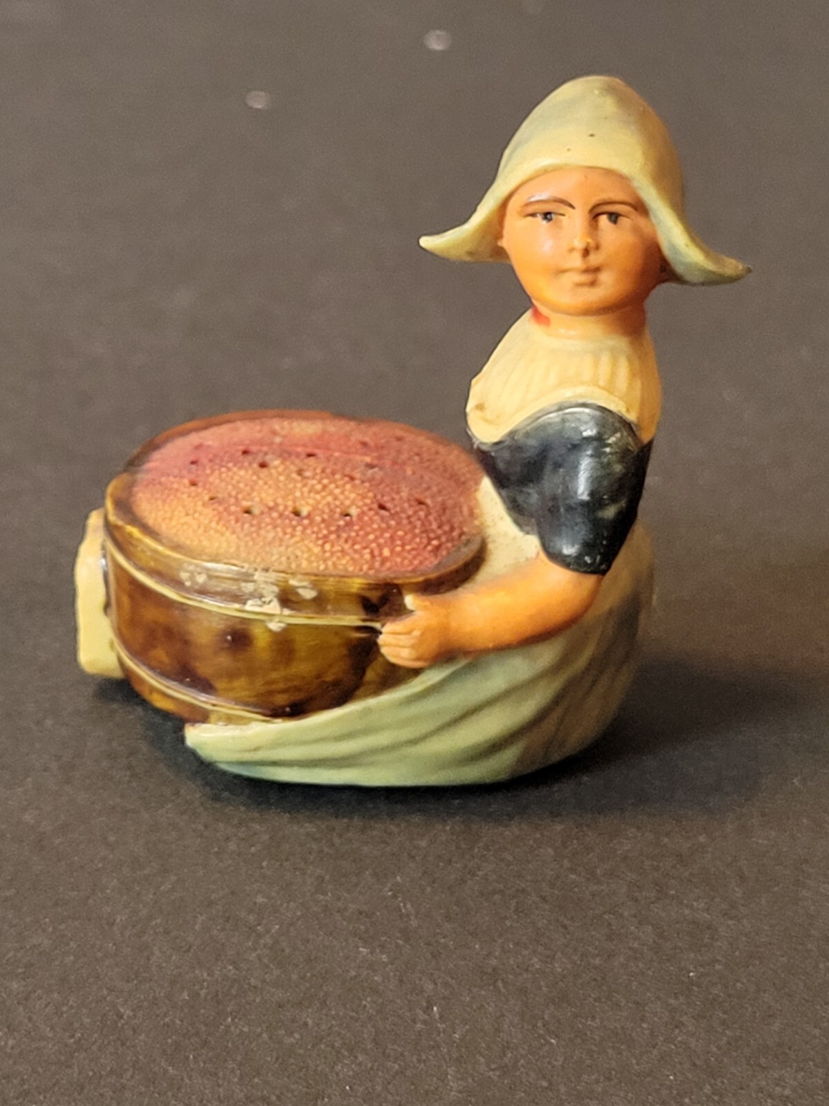 Vintage RARE Celluloid Dutch Girl Figurine Pie Toothpick Pin Holder