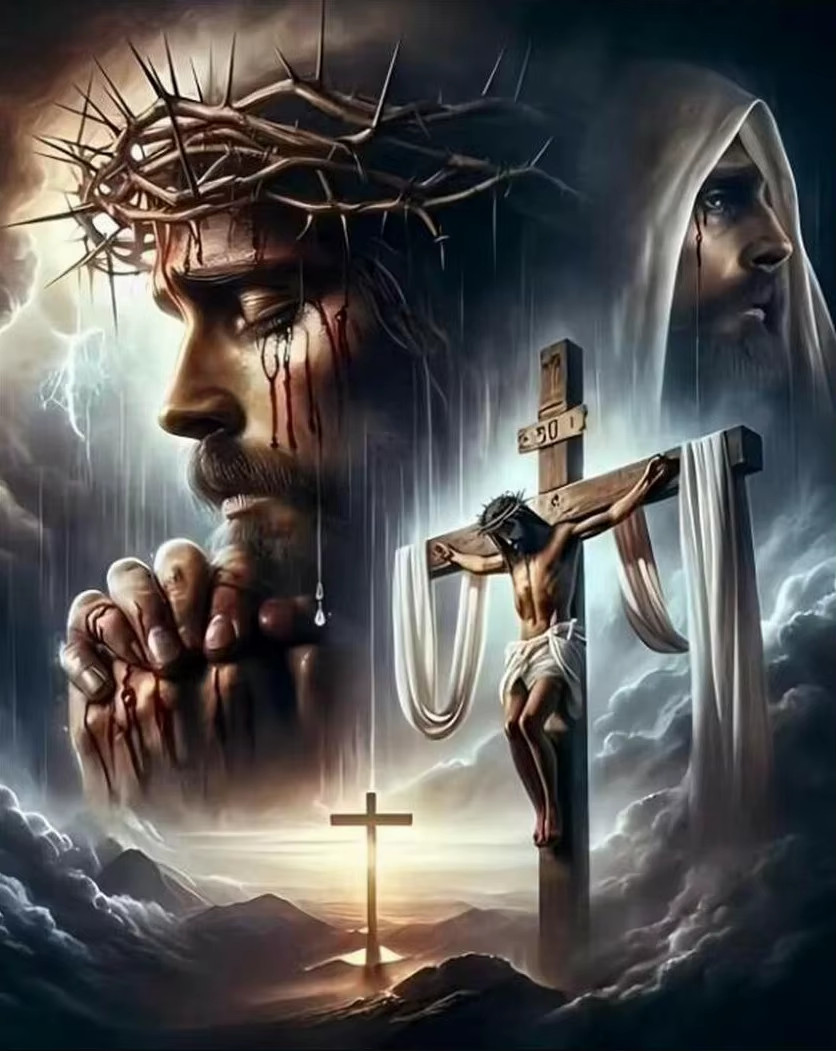 Jesus Christ with Crown of Thorns and Cross 5D Full Drill Diamond Painting Kit