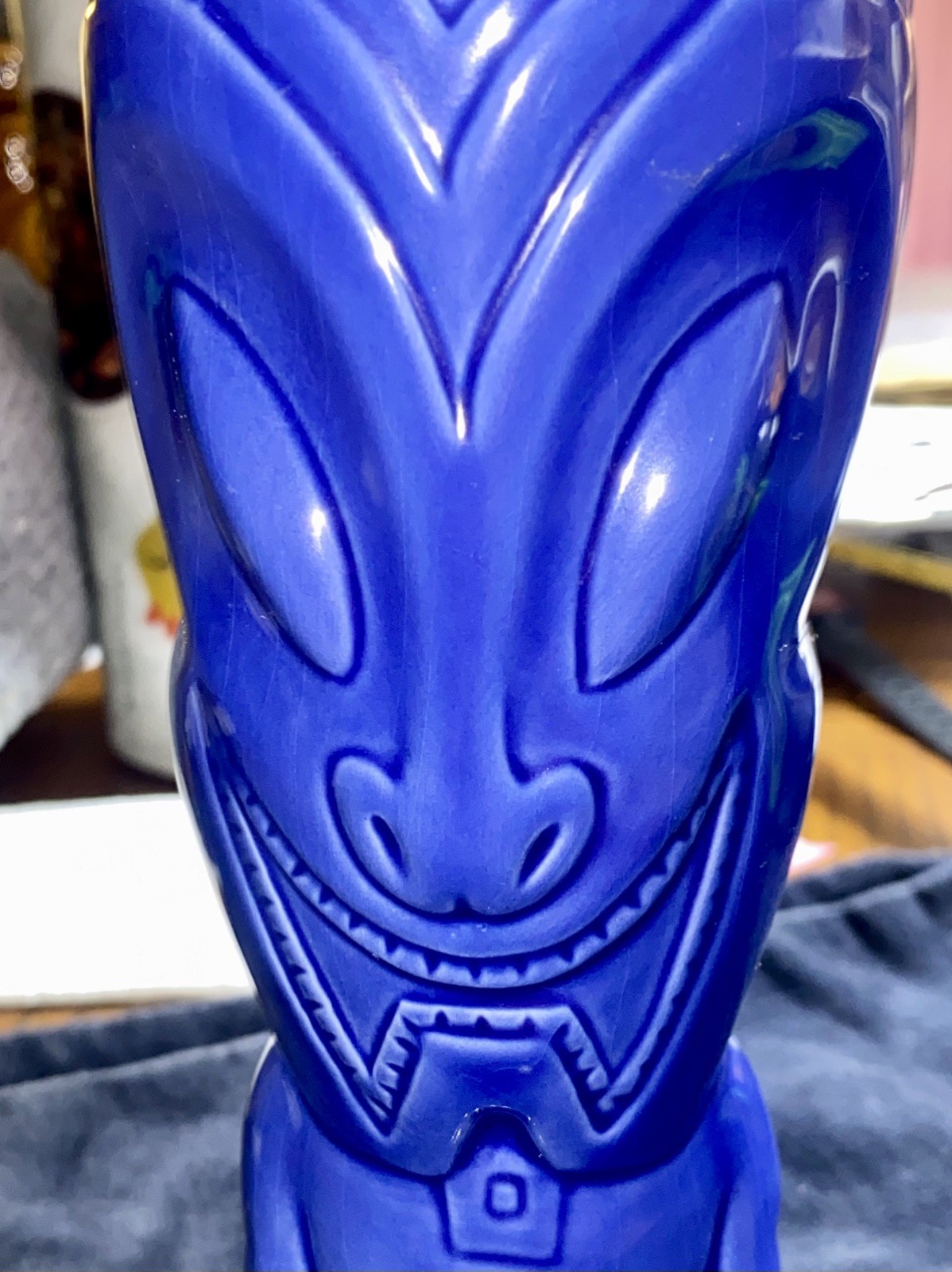 Cool Tiki Mug Cobalt Blue Ceramic Hawaiian Polynesian KC Co. Cup 7” Tall 