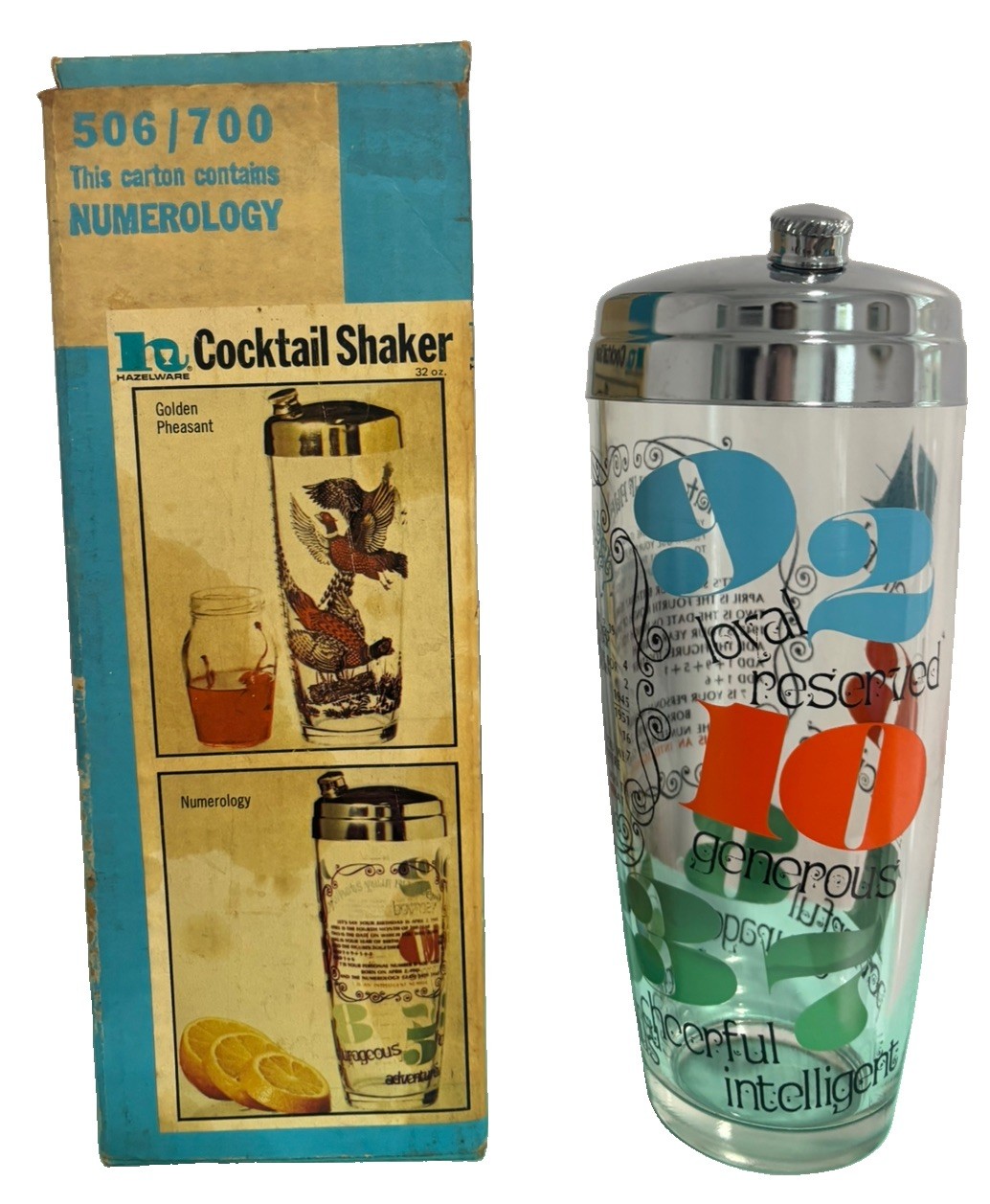 Vintage Hazelware Cocktail Shaker Numerology Design Hazel Atlas 1960's USA