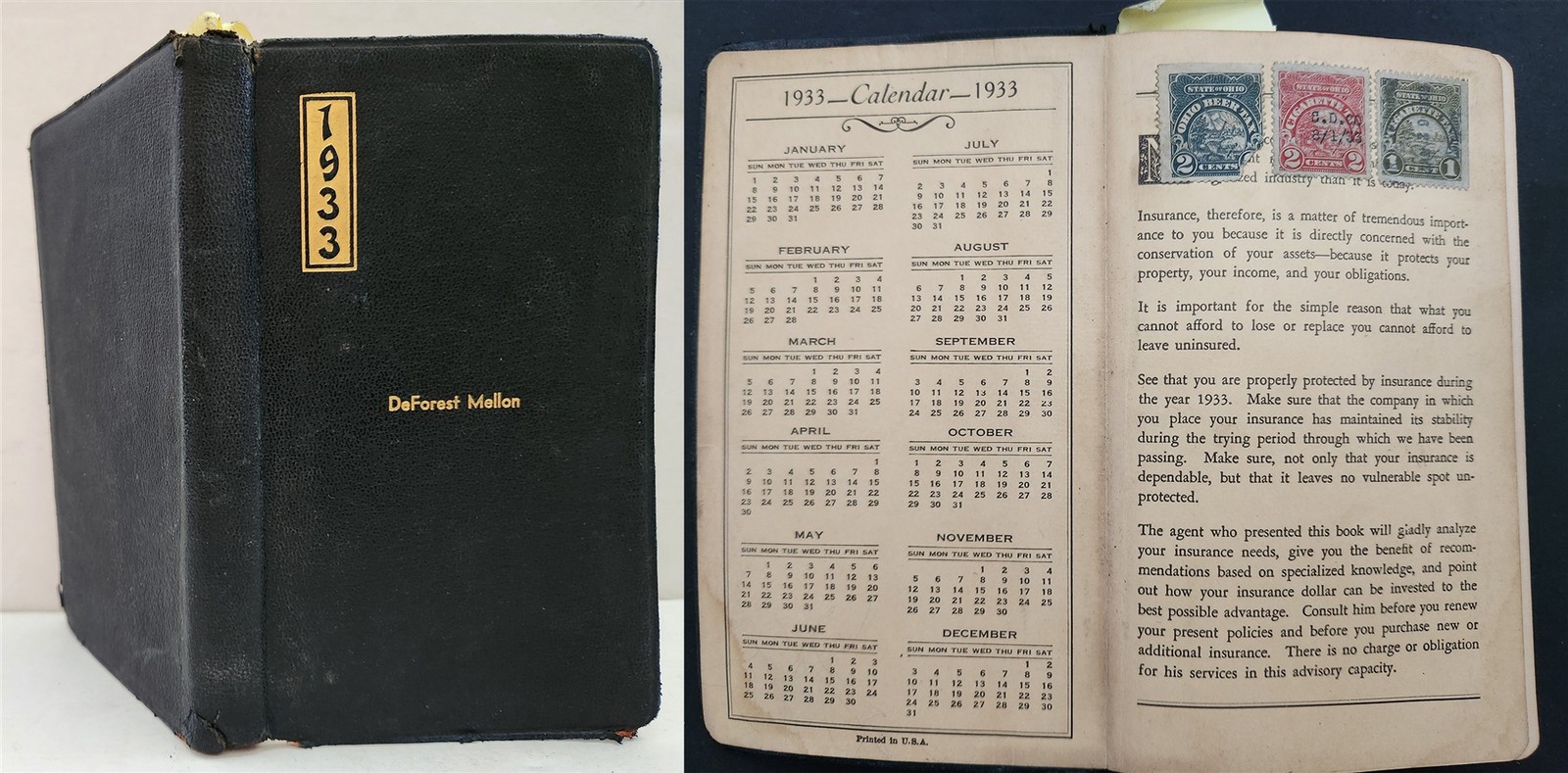 1933 antique DIARY cleveland DEFOREST MELLON inauguration ROOSEVELT bank holiday