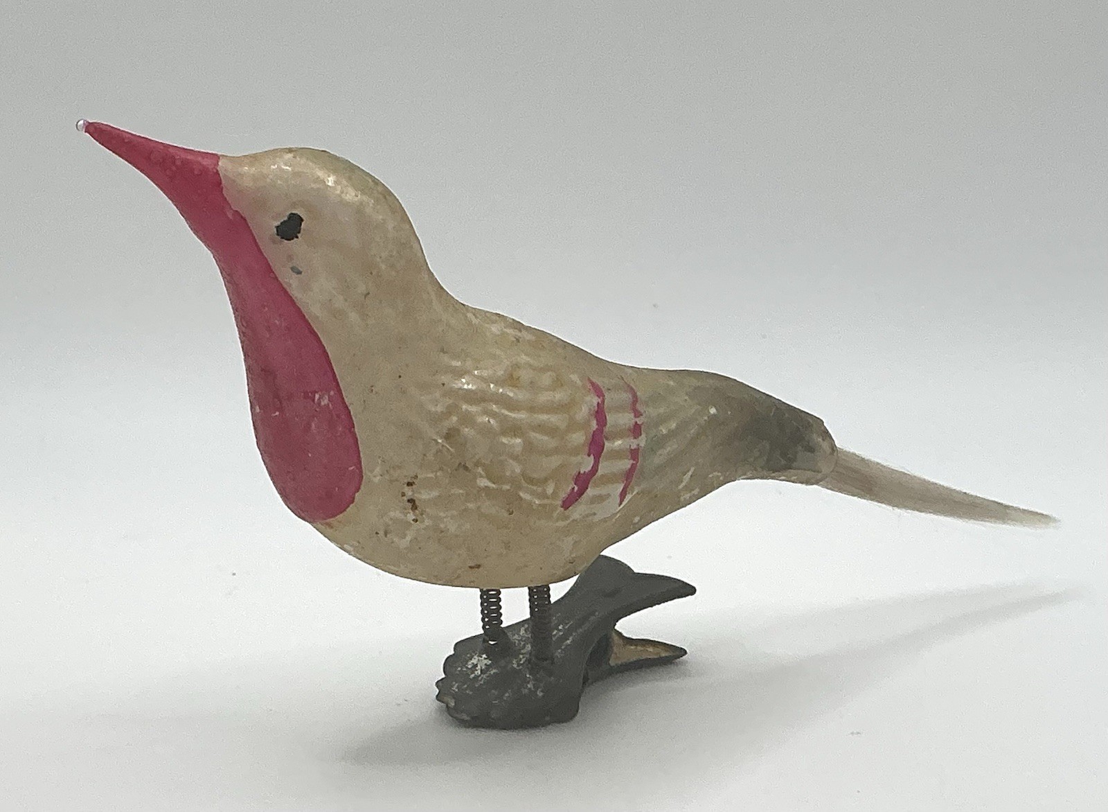 German Antique Blown Glass Clip On Bird Christmas Tree Ornament Hand Painted