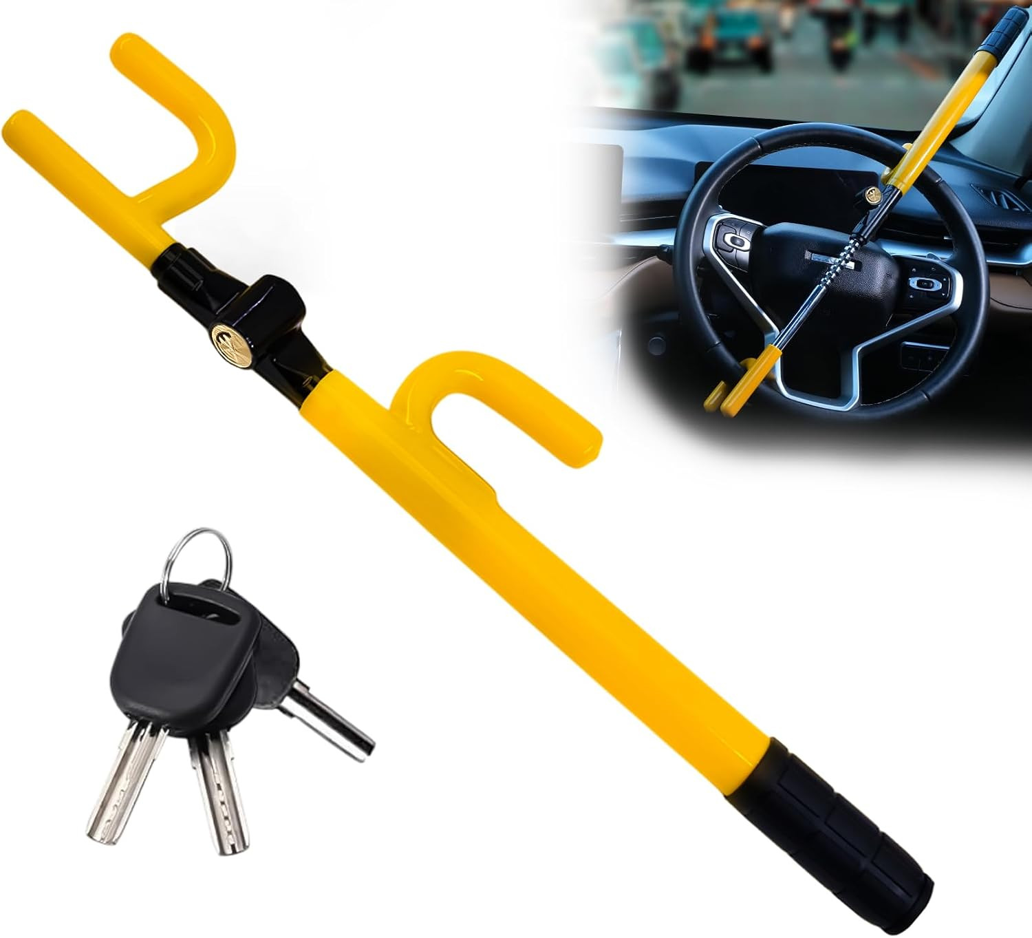 Ultra Secure Car Steering Wheel Lock, No Scratch Dual Locking Hooks, Anti Theft Ultra Secure Car Steering Wheel Lock, No Scratch Dual Locking Hooks, Anti Theft