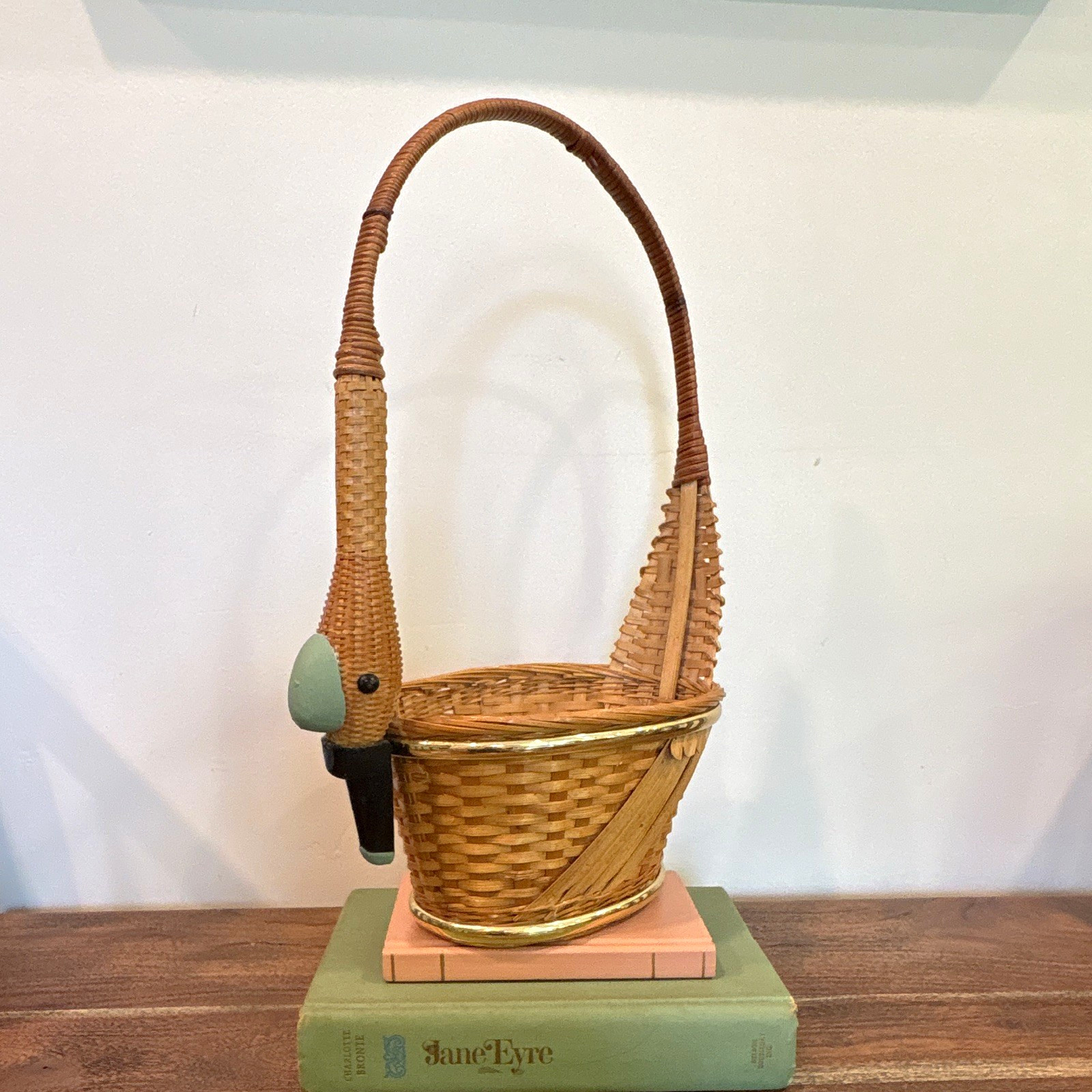 Rare Find-Vintage MCM Woven Wicker Swan / Bird/ Duck Basket with BRASS DETAILS Rare Find-Vintage MCM Woven Wicker Swan / Bird/ Duck Basket with BRASS DETAILS