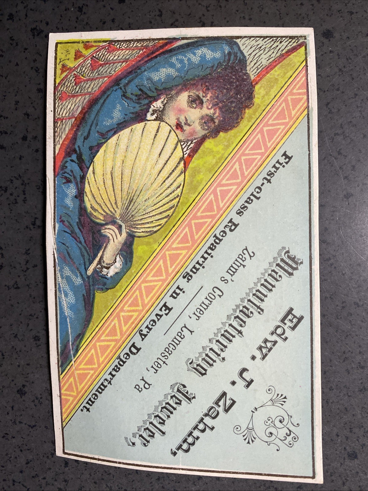 1880s Lancaster PA Trade Card, Edw. Zahm Jeweler ZahmsCorner-Aesthetic Style