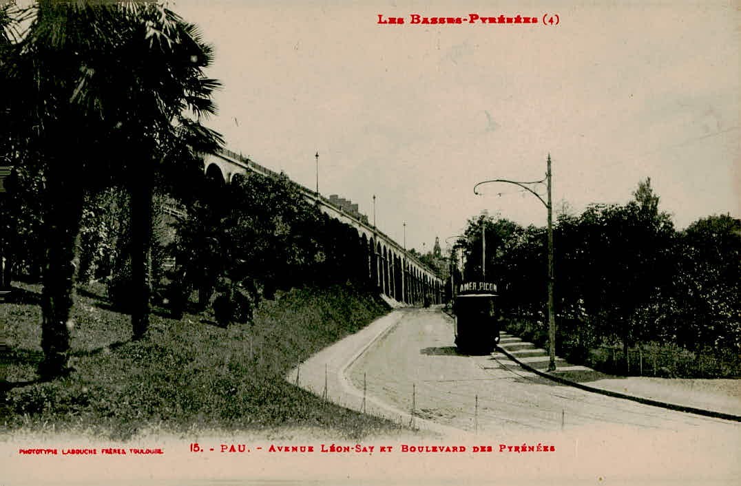 Pau France Avenue Leon-Say et Boulevard des Pyrenees Vintage Postcard