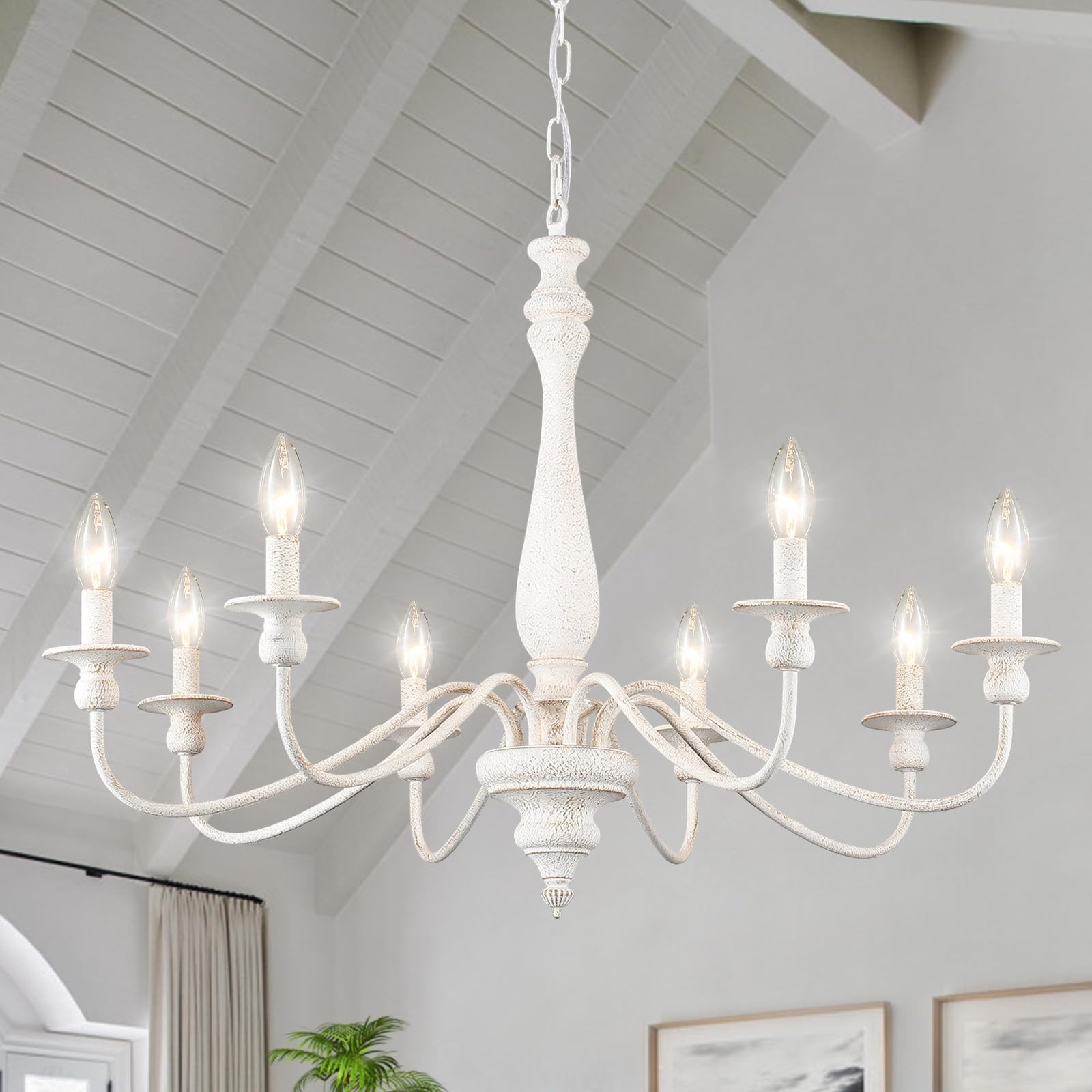 Distressed White French Country Chandelier 8 Lights Rustic Farmhouse Chandeli... Distressed White French Country Chandelier 8 Lights Rustic Farmhouse Chandeli...