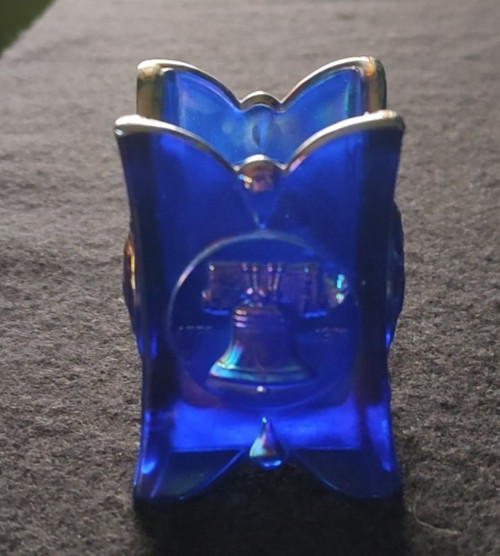 Vintage Toothpick Holder Joe St. Clair Glass Cobalt Blue Carnival - Liberty Bell
