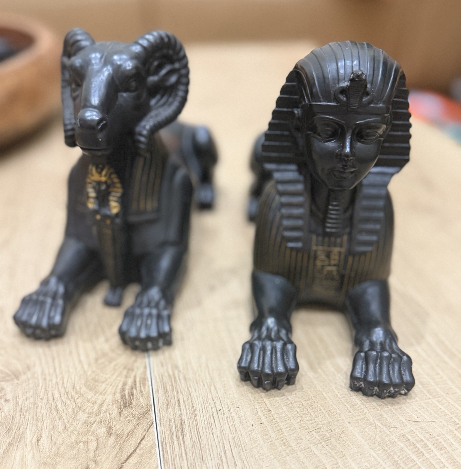 Vintage Veronese 2000 Egyptian Sphinx Figurines – Ram Head & Pharaoh – Set of 2