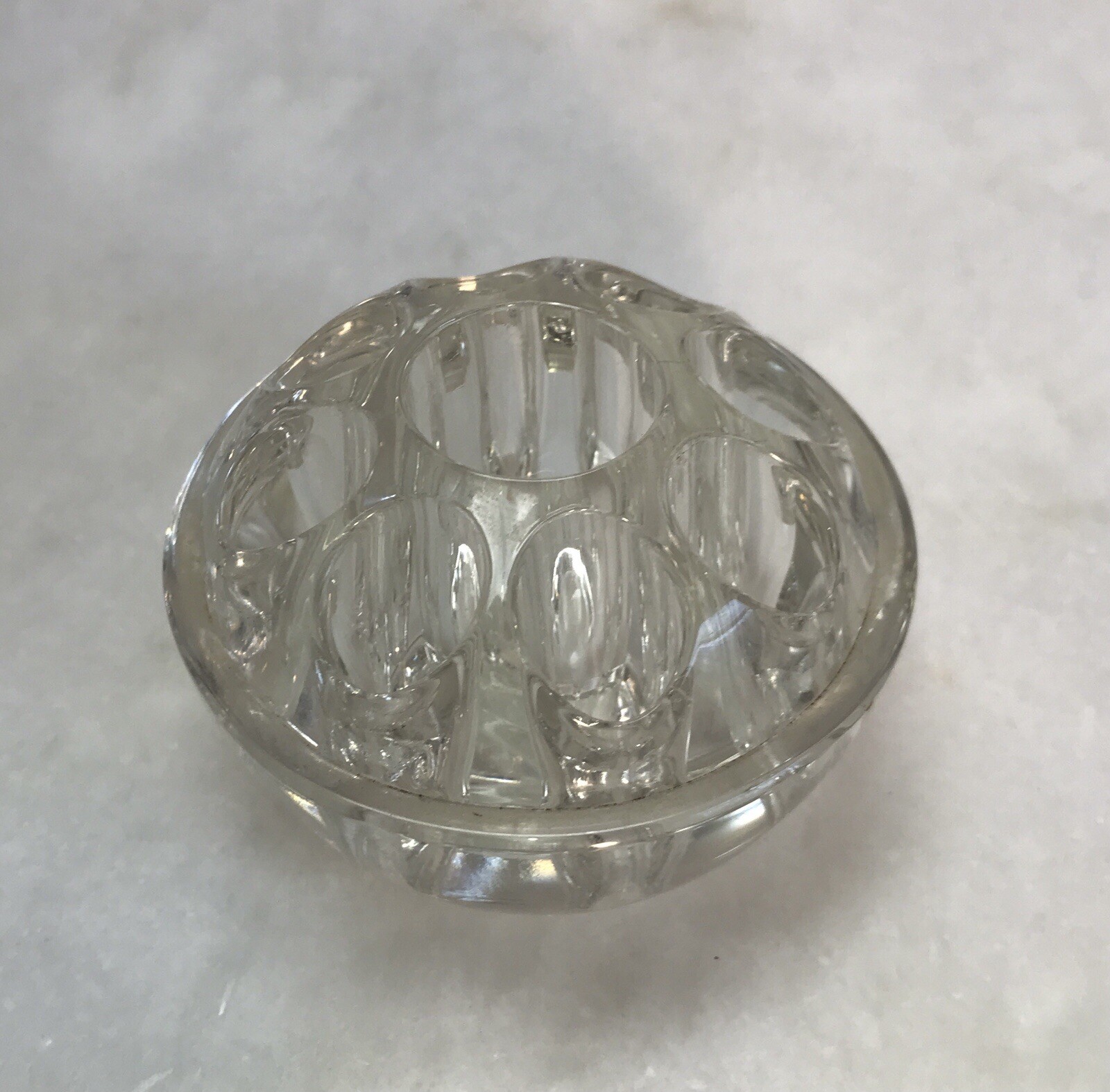 Heavy Clear Glass Flower Frog 9 Holes 3.35” D Heavy Clear Glass Flower Frog 9 Holes 3.35” D