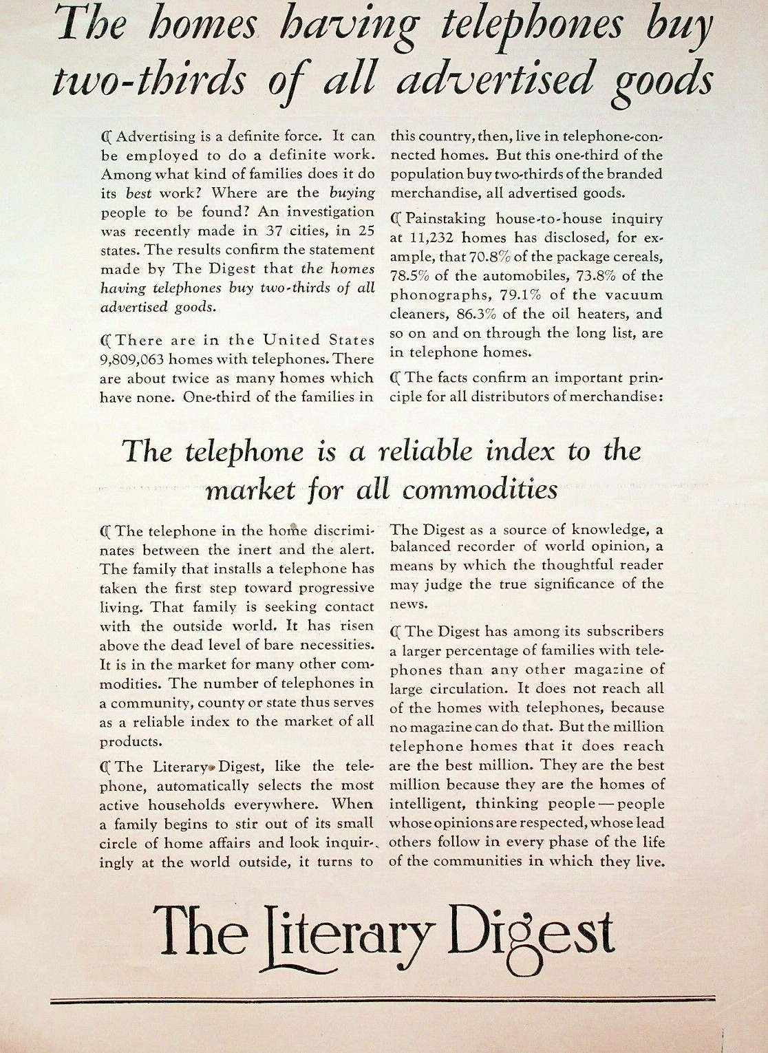 1927 Literary Digest Marketing Homes with Telephones - Vintage Advertisement 1927 Literary Digest Marketing Homes with Telephones - Vintage Advertisement