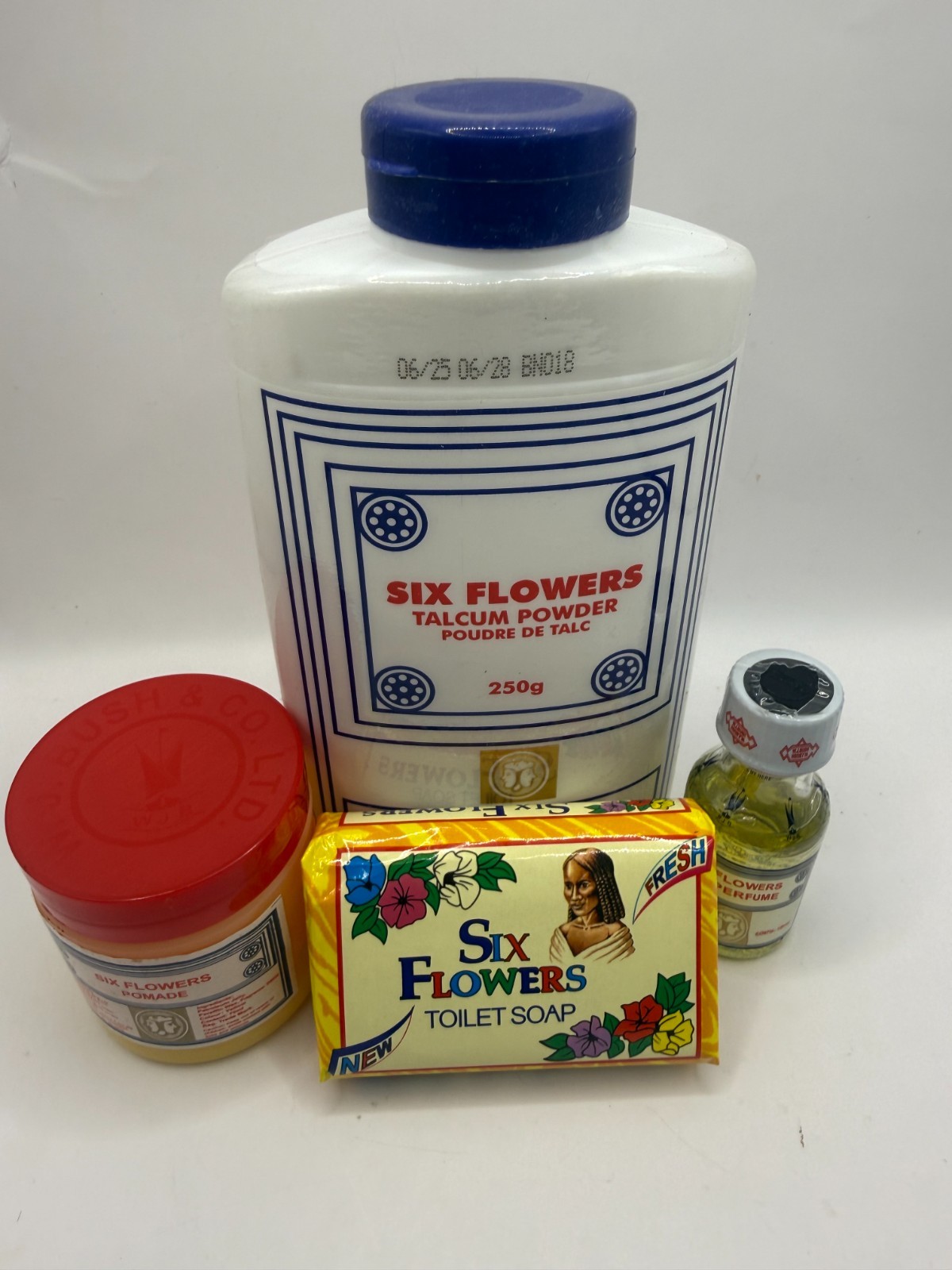 SIX FLOWERS 4 PCS SET (1 Perfume 18ml + 1 Pomade 80g +1 Soap 80g + Powder 250g)