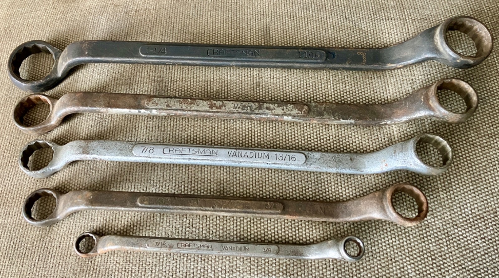 Lot of 5 Vintage Craftsman Offset Box End Wrenches CI - USA - 3/8\
