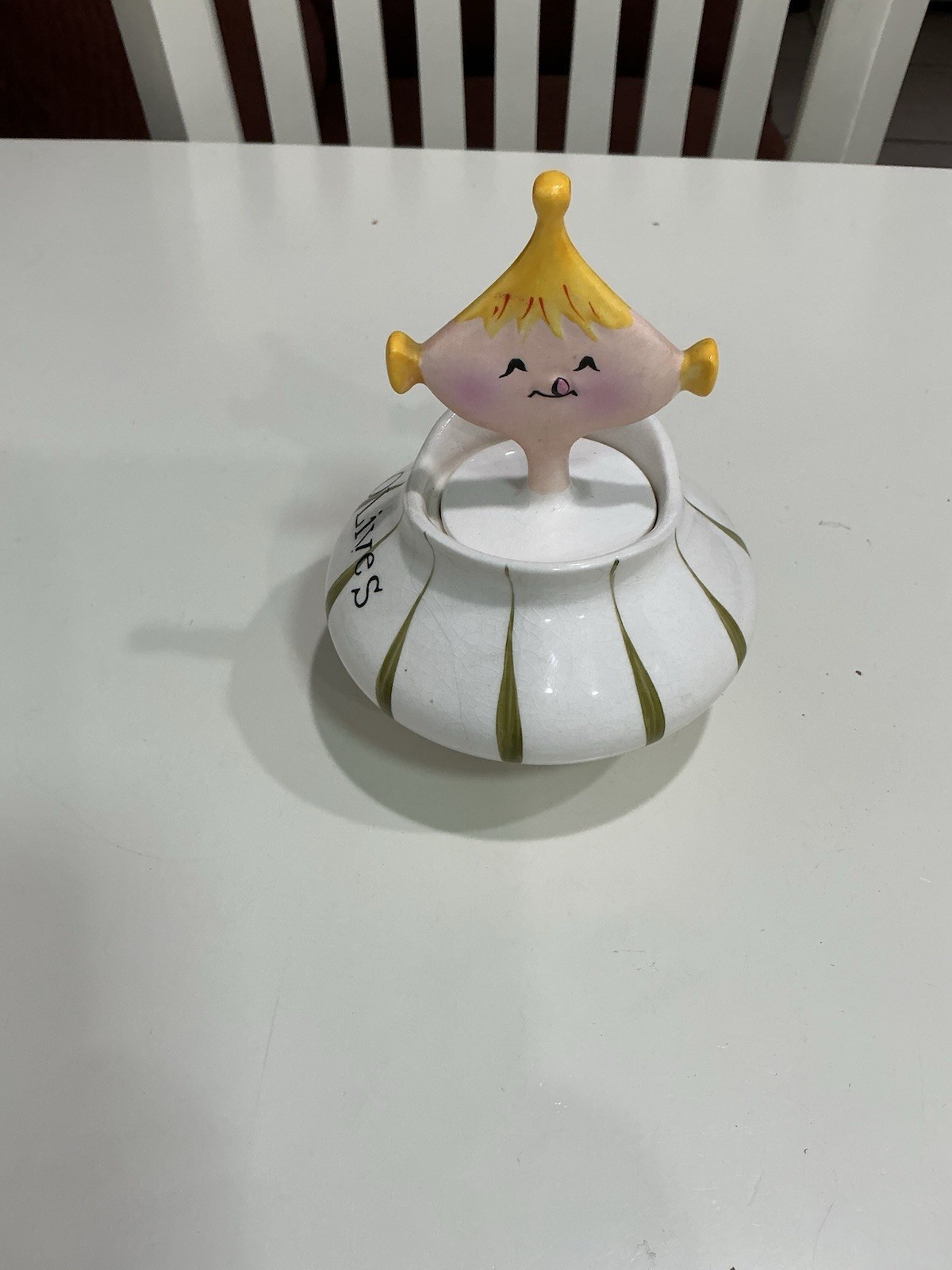 MCM 1958 Holt Howard Pixie Olive Condiment Jar Japan Label Complete No Chips
