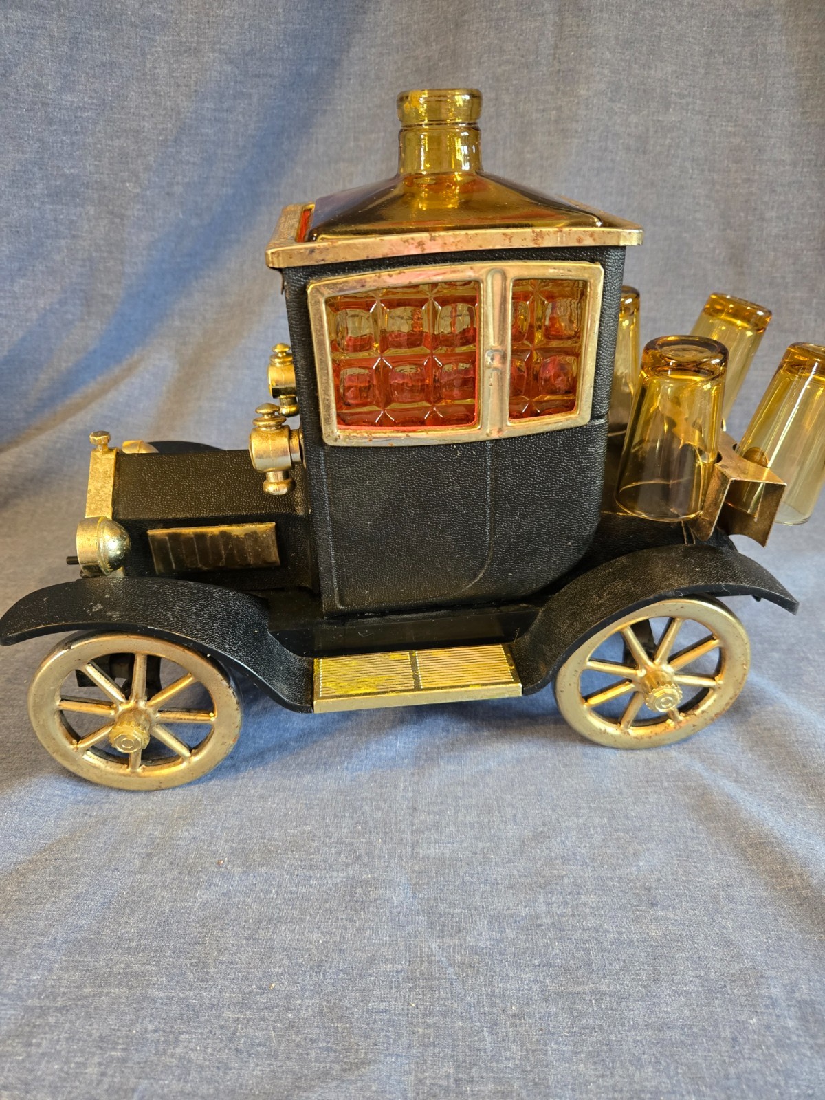 Vintage 1960’s Model T 1915 Decanter Music Box (Beer Barrel Polka) Shot Glasses