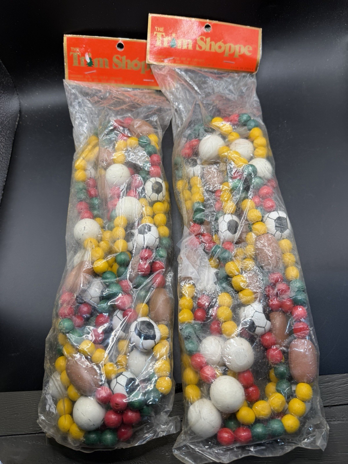 Vintage Wooden Bead Sports Garland Lot 2 The Trim Shoppe Christmas Tree 