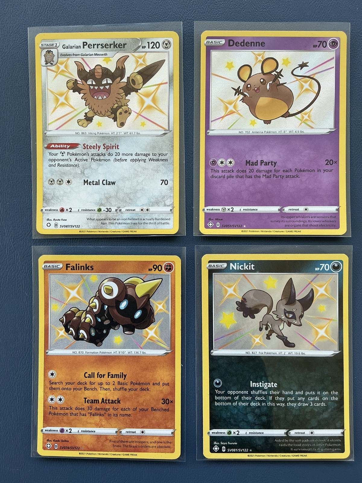 Pokemon Shiny Vault 4 Card Lot Shiny Falinks/Nickit/Dedenne/Gal. Perserker NM