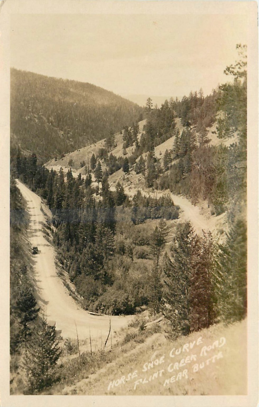 Horse Shoe Curve Flint Creek Road Near Butte MT RPPC Postcard Vintage Car 1930s