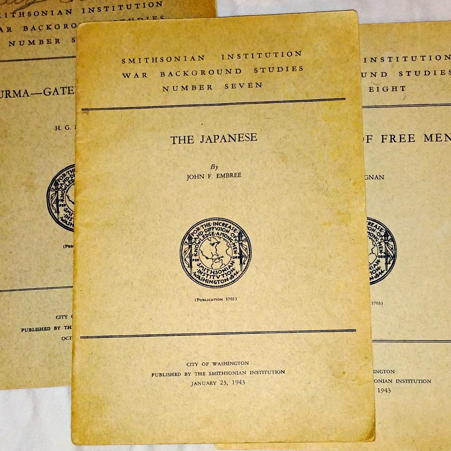 Lot of 3 Vintage 1943 Smithsonian War Background Studies WWII Japan Siam Burma