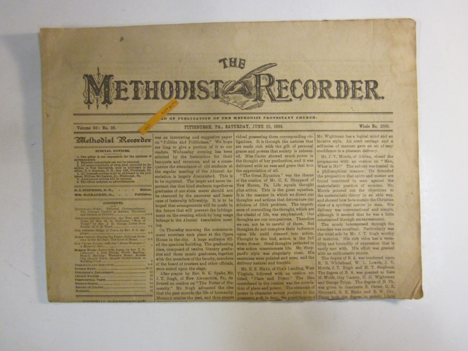 Newspaper The Methodist Recorder June 29 1889 Newspaper The Methodist Recorder June 29 1889