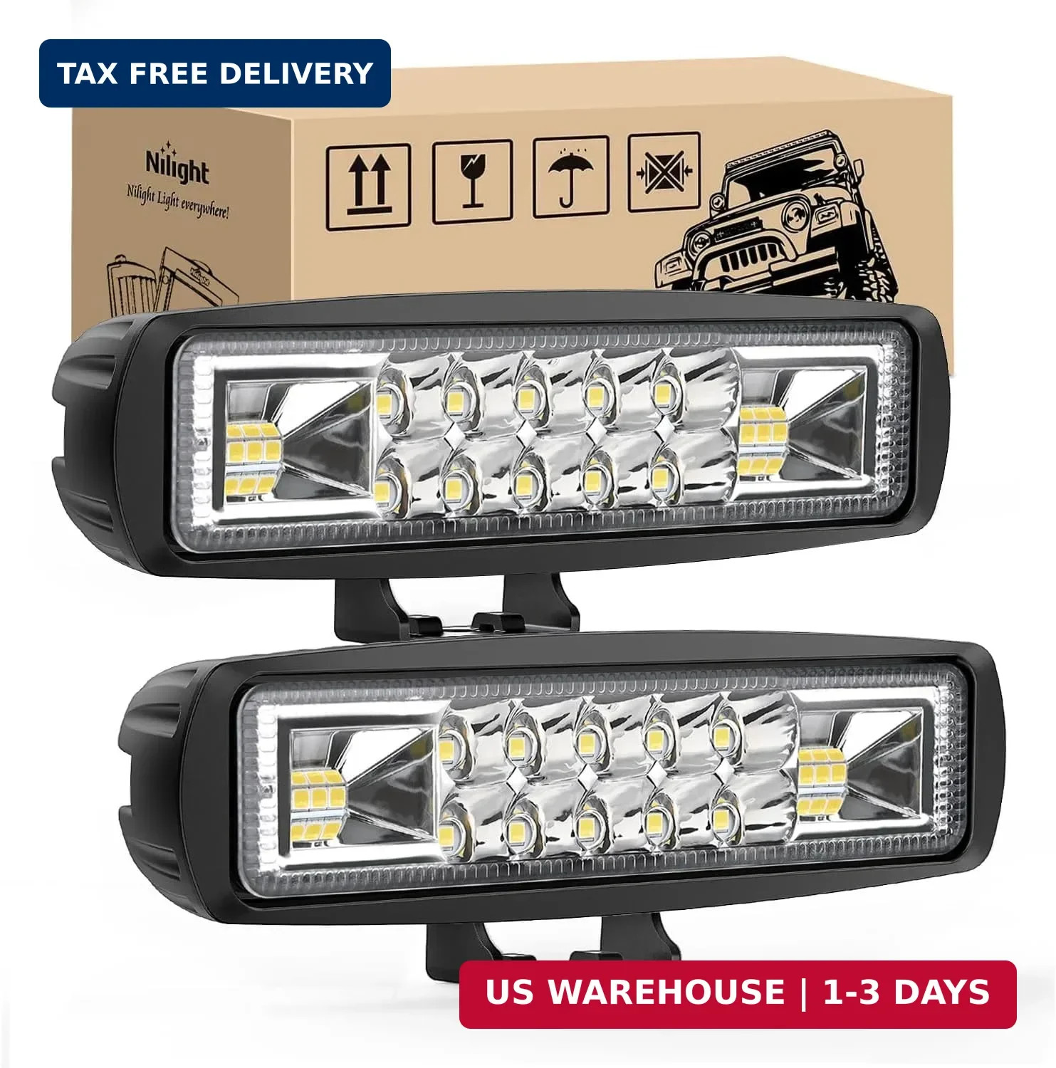 LED Pods 2PCS 6 Inch 60W Flood Spot Beam Combo Light Bar Driving Fog Off