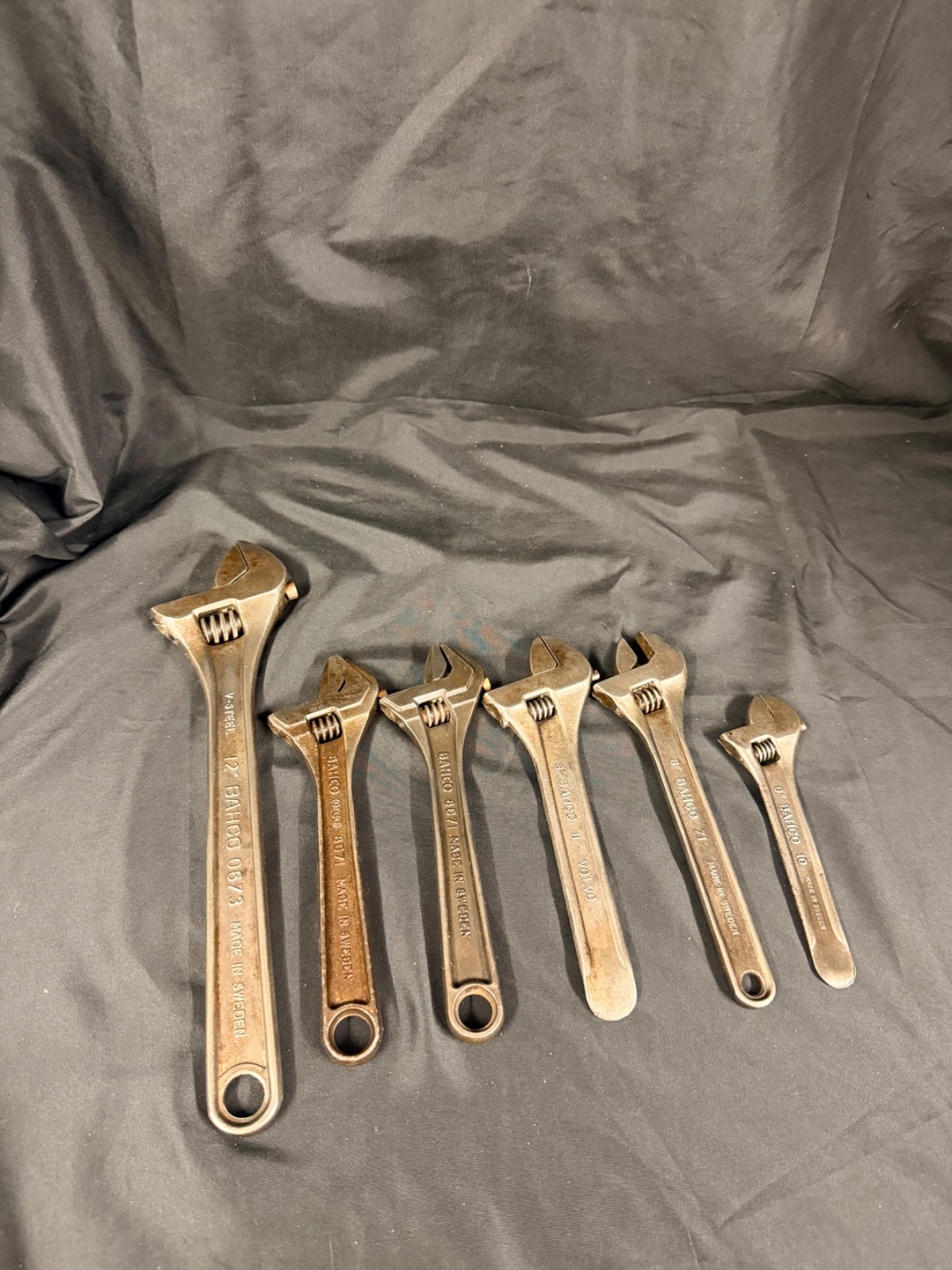 6x Vintage BAHCO Adjustable Wrenches Sweden Volvo 6” 8” 12” Tool Lot