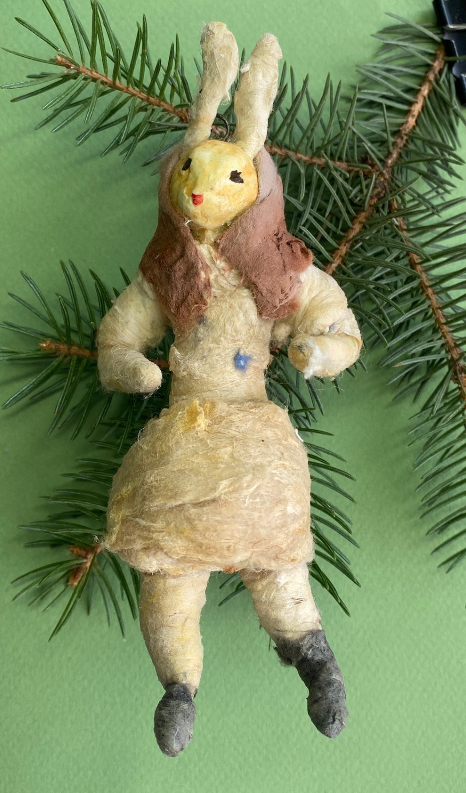 🎄Rare Vintage Cotton Christmas Ornament Rabbit Hare in Capote Germany 1930s-40s