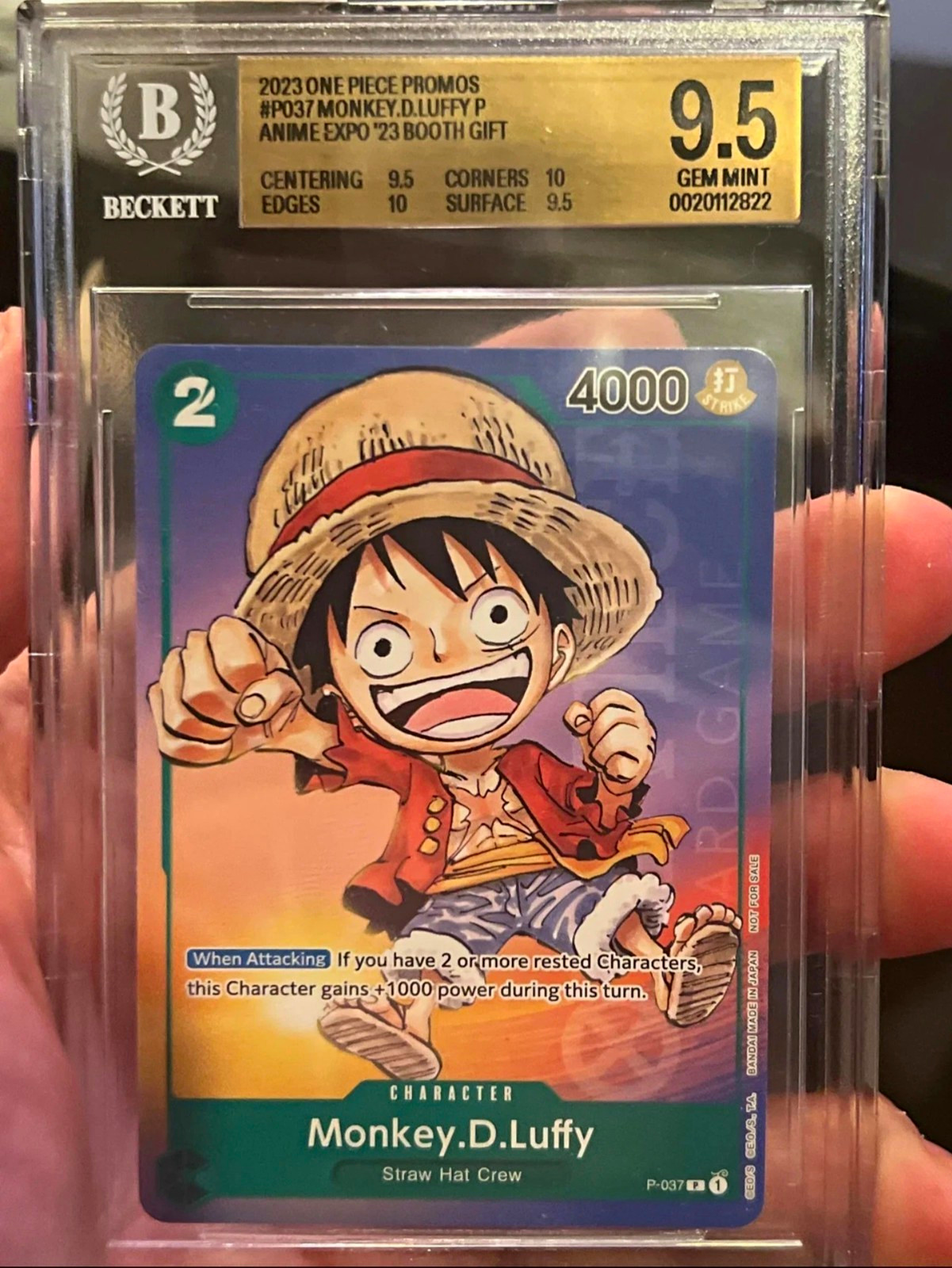Bandai 2023 One Piece Promos Monkey D. Luffy P-037 Promo Anime Expo '23 BGS 9.5