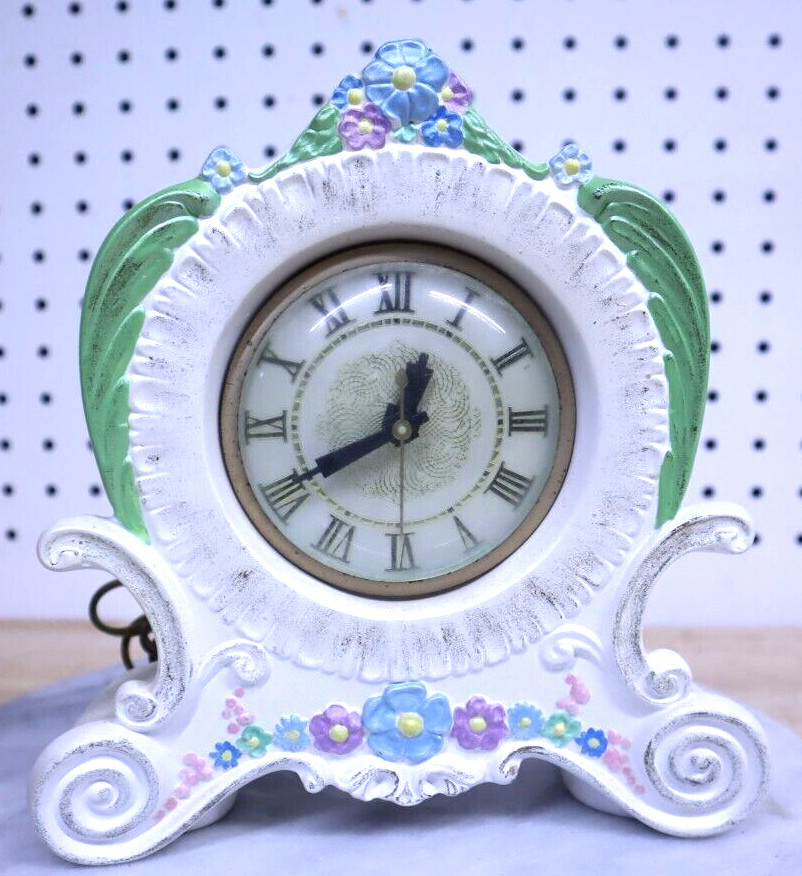 Nice Vintage Working  Lanshire Model XL7 Electric Clock & Motor W/ Floral Base U
