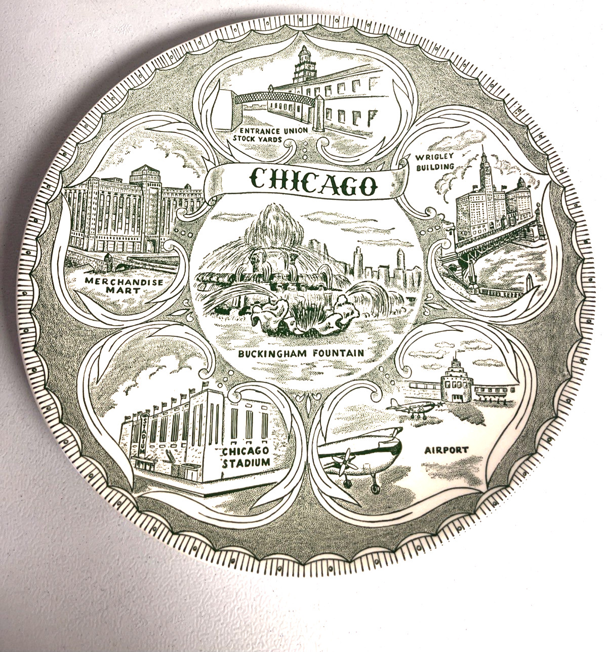 1950's Chicago Illinois Landmark Plate Chicago Stadium & Stockyards